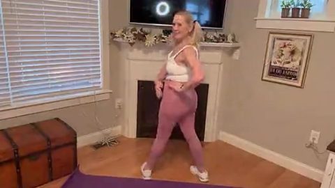67-year-old, porn star, pink leggings, yoga